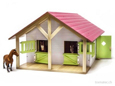 Kids Globe Pferdestall mit 2 Boxen rosa 1:24