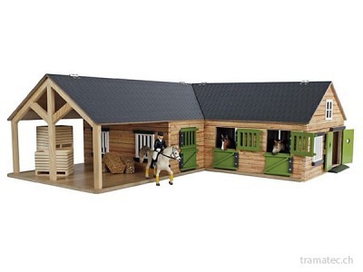 Kids Globe Pferde-Eckstall mit 3 Boxen und Lager 1:24